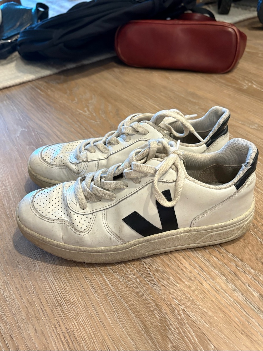 Veja Women's White Leather Sneakers with Black V Detail